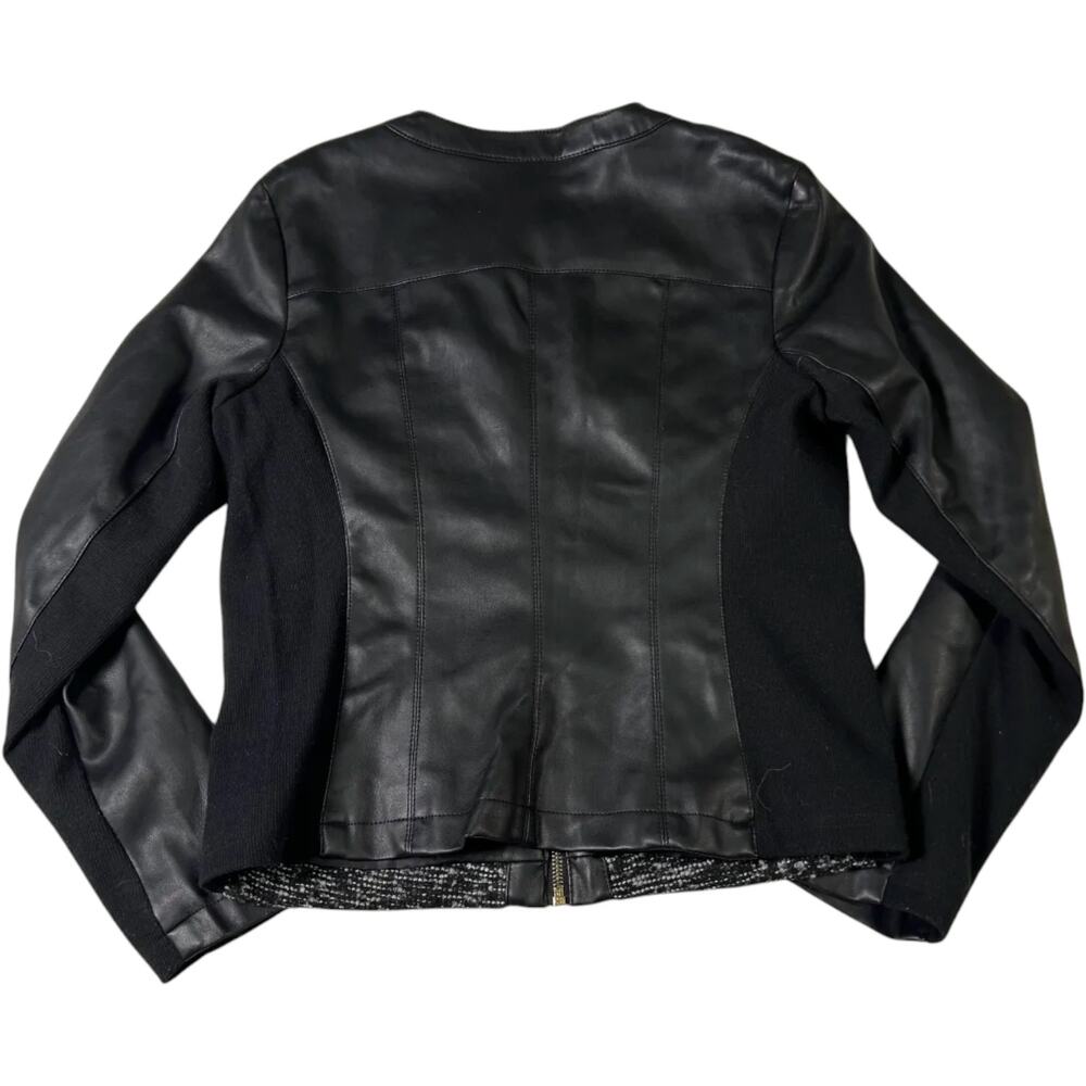 Ivanka Trump Tweed Faux Leather Jacket Black Zip Front Moto Blazer PS - Picture 3 of 8